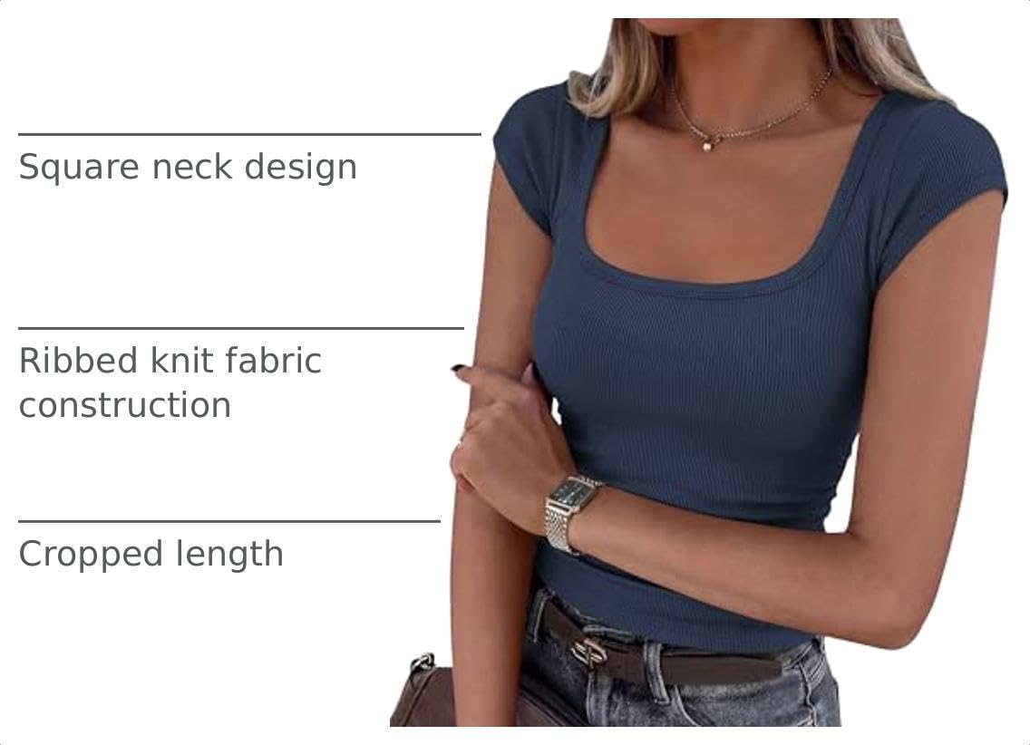 Short Sleeve Tops for Women Slim Fit T Shirts,Dark Blue,XS