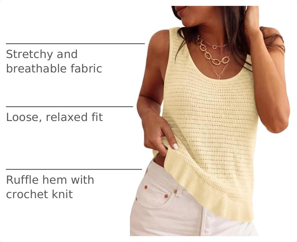 Women's Summer Crochet Knit Tank Tops,Light Apricot,S