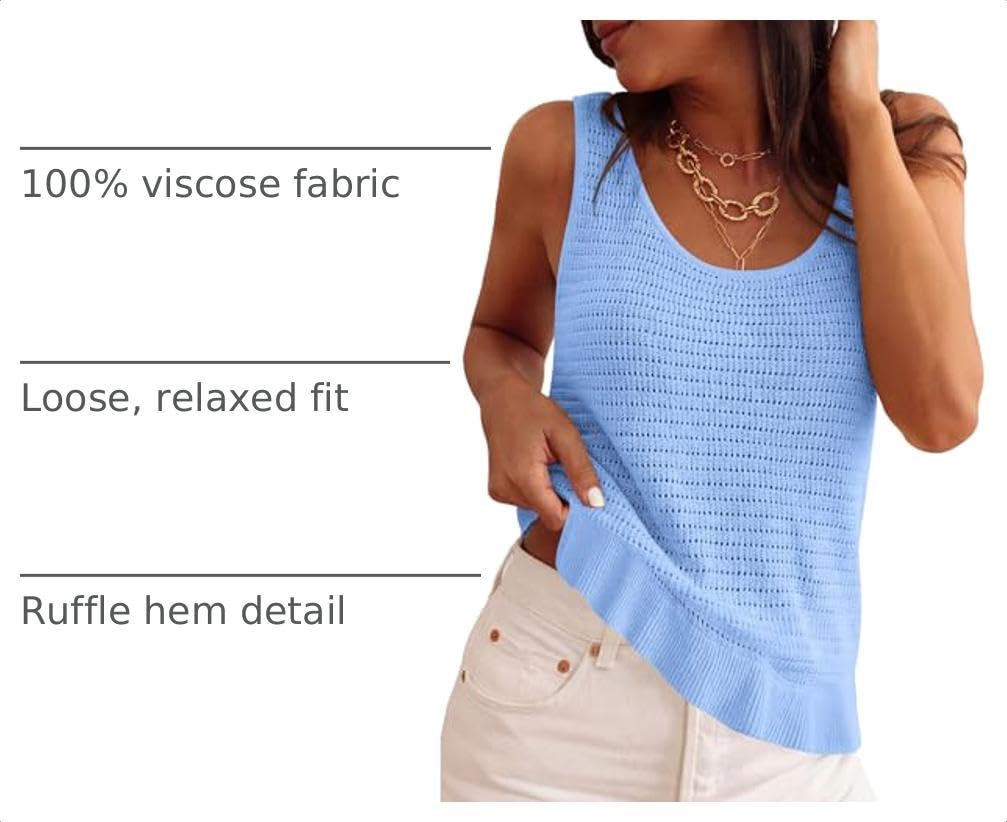Women's Summer Crochet Knit Tank Tops,Light Blue,S