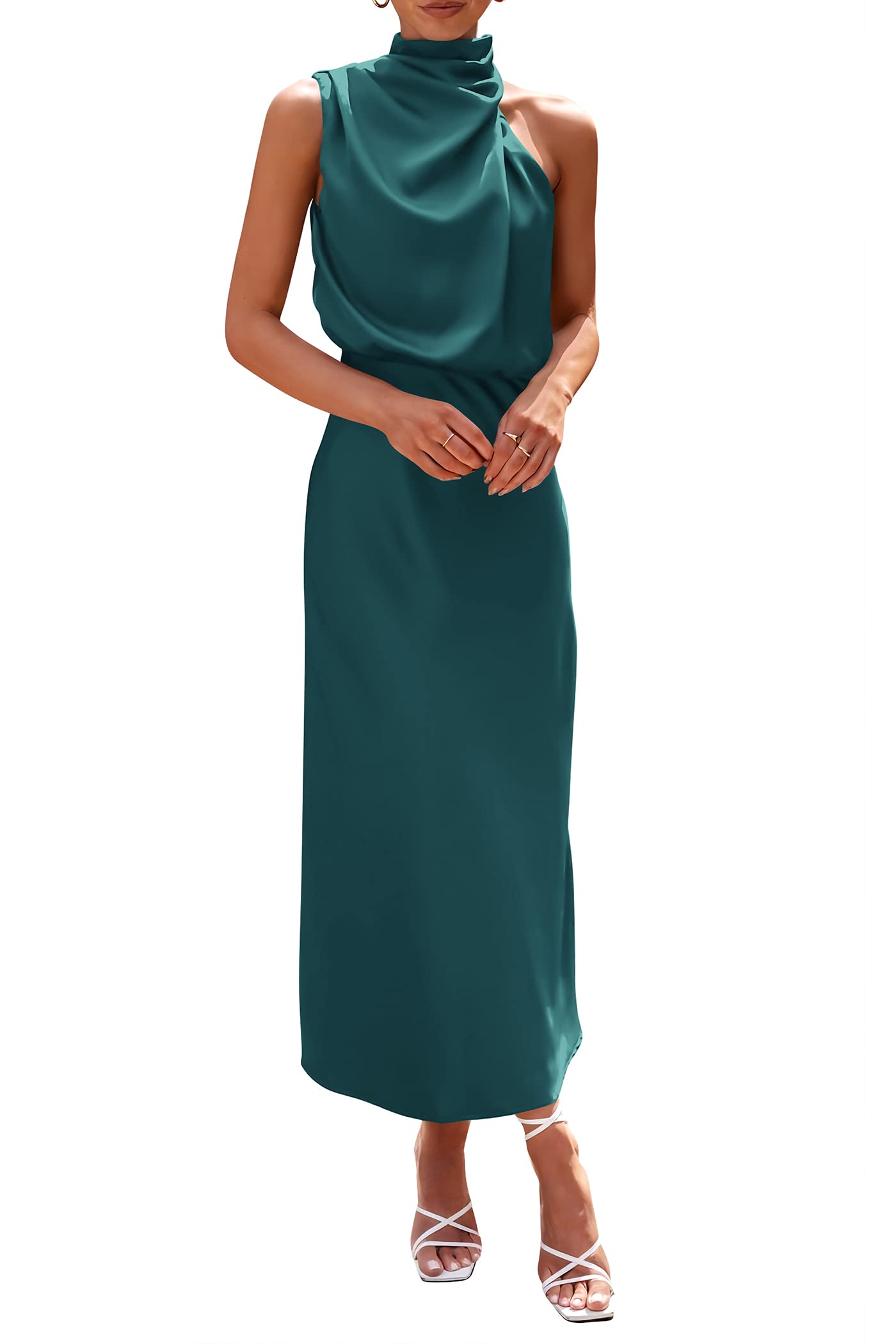 Women's Summer Satin Maxi Cocktail Dress Dark Green