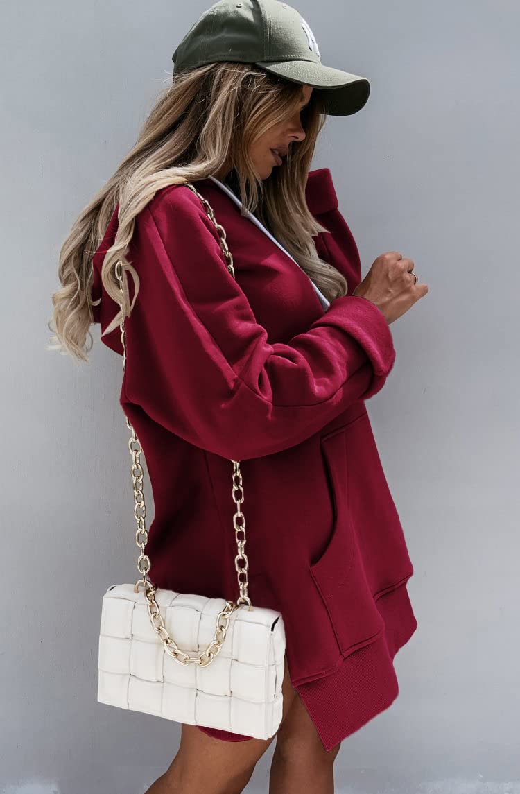 Sweatshirt for Women Fall Oversized Hoodie Dress,Wine Red,S