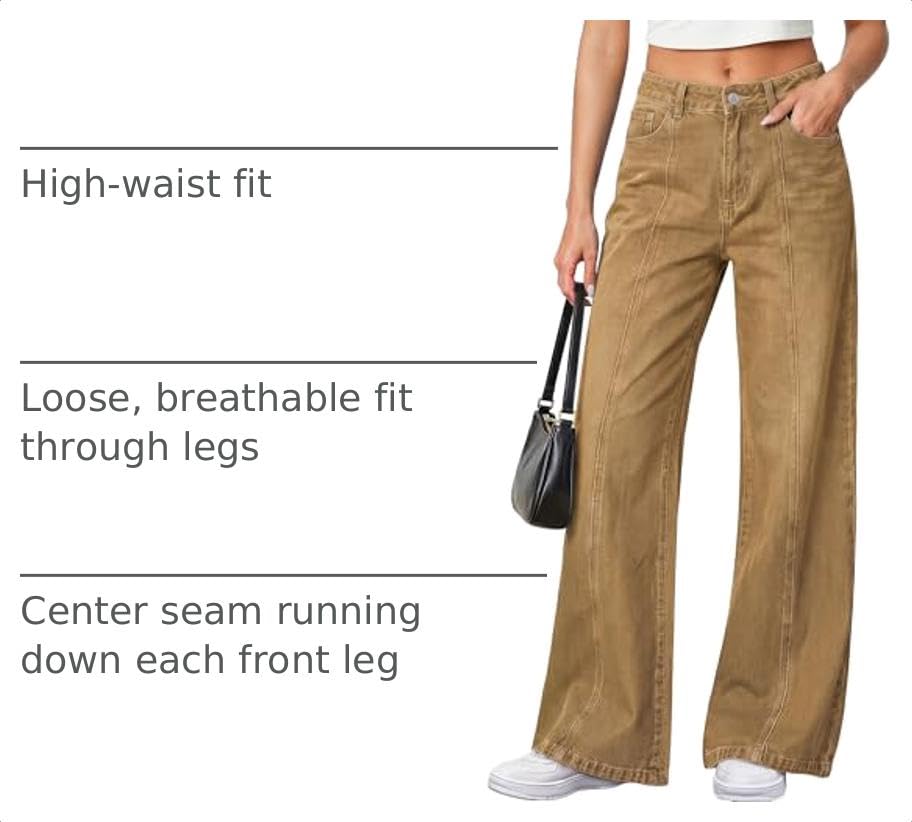 Women's Wide Leg Jeans Stretchy Baggy Denim Pants,Camel,4