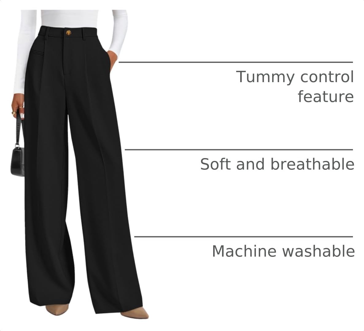 Women's Tailored Wide Leg Work Dress Pants,Black,XS