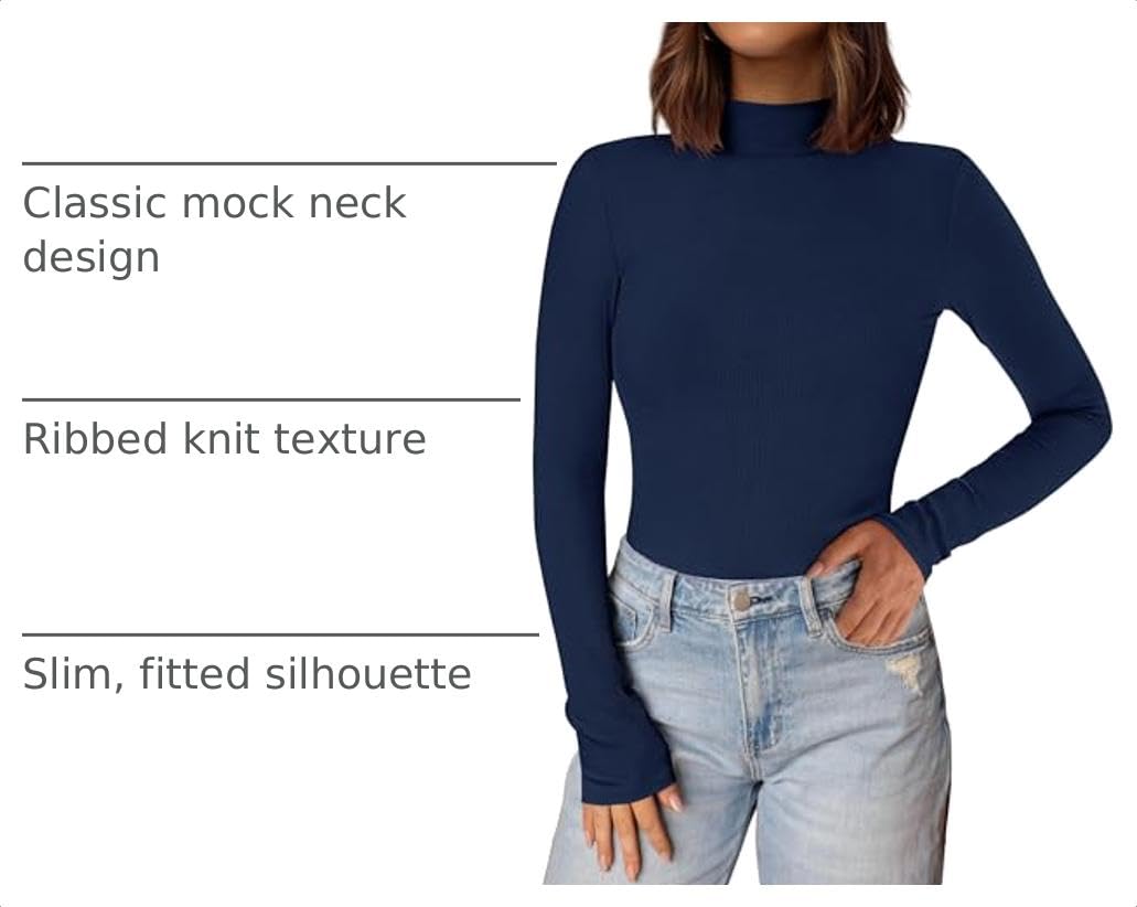 Womens Mock Turtleneck Fall Long Sleeve Shirts,Navy,XS