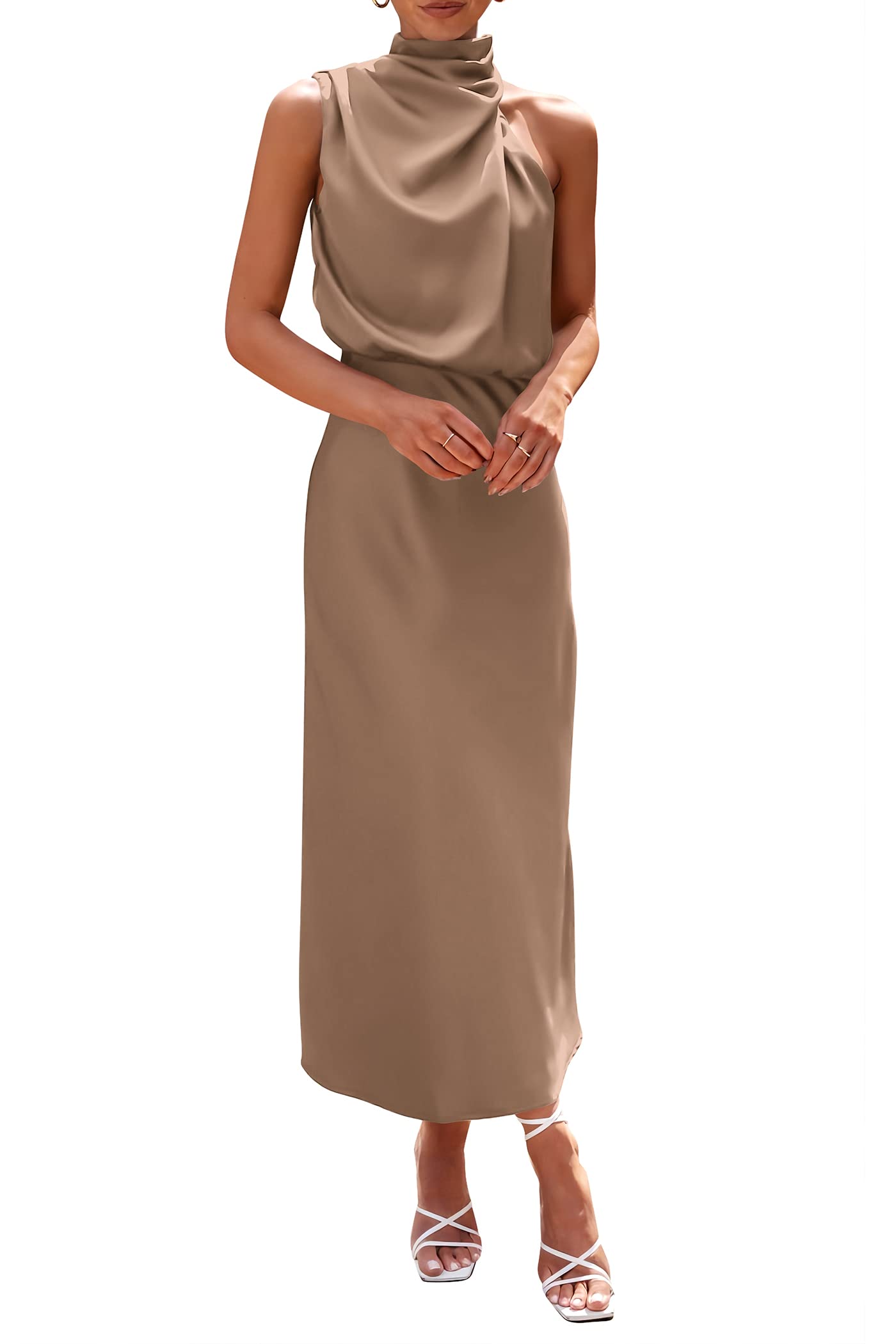 Women's Summer Satin Maxi Cocktail Dress Champagne