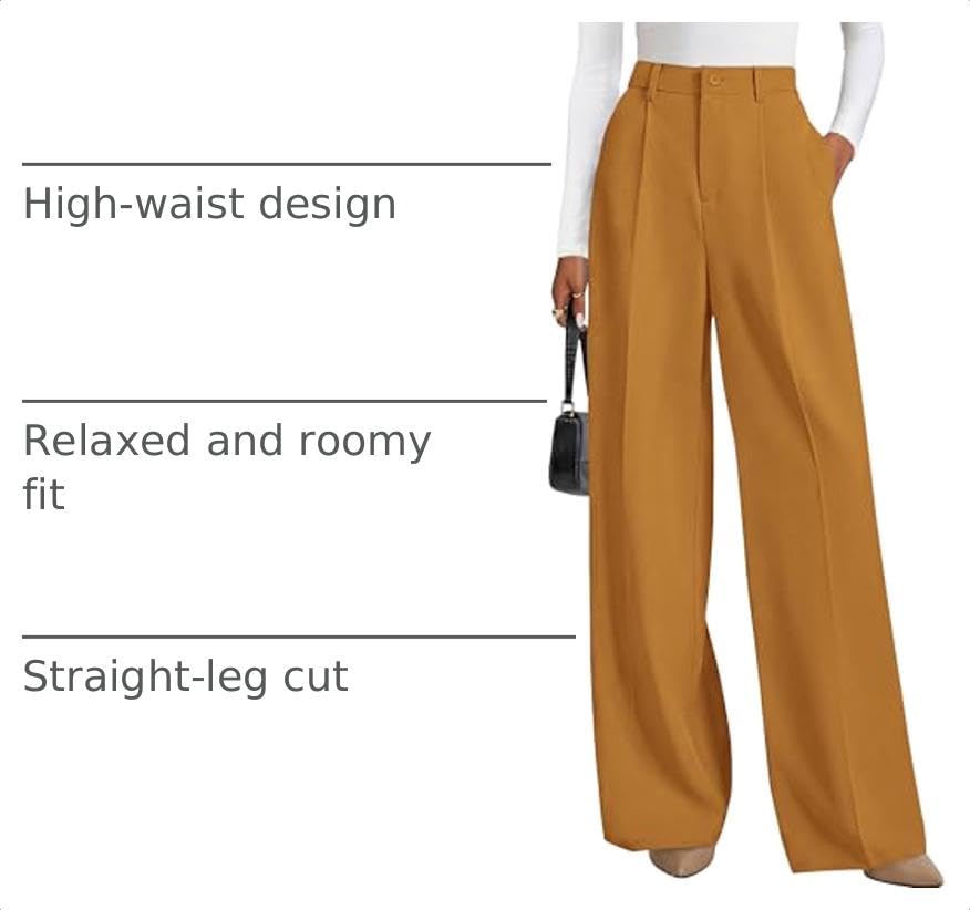 Women's Flowy Wide Leg Dress Pants,Brown Yellow,S