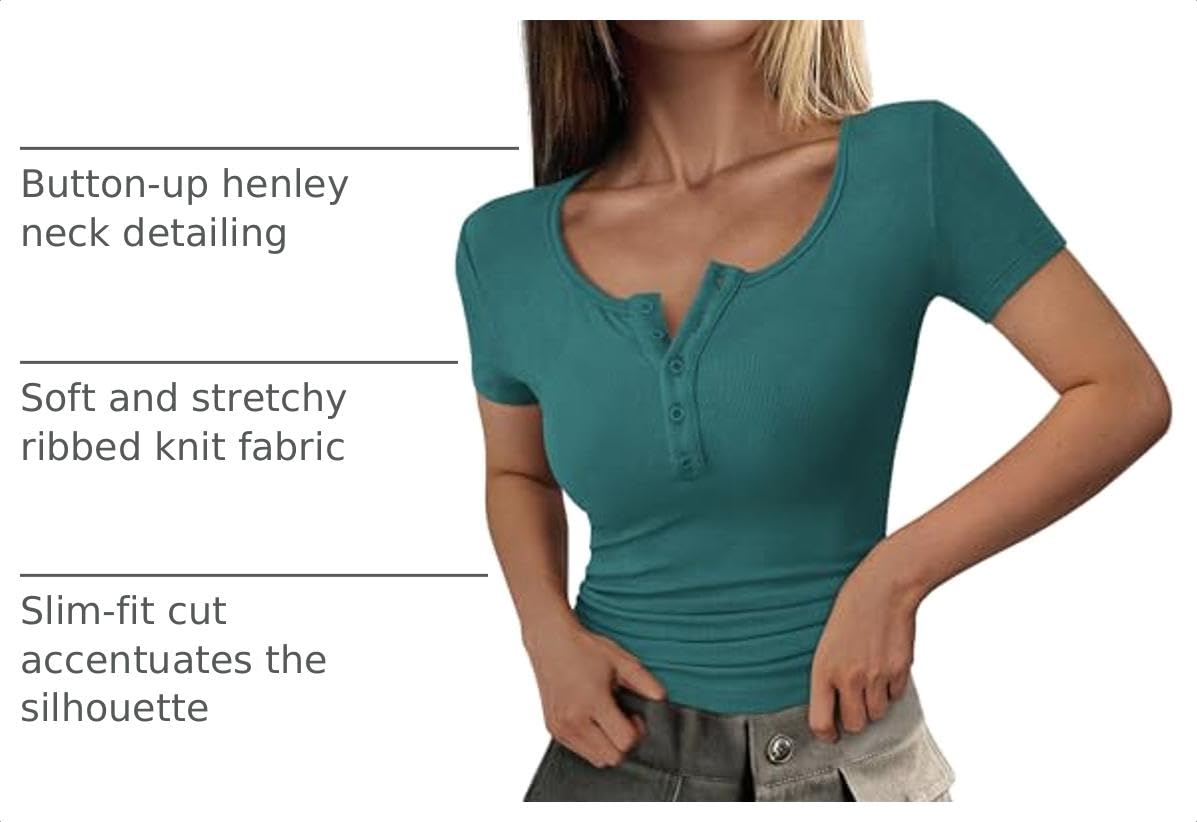 Women's Summer Tops Henley Tee Shirts (Lake Blue,X-Small)