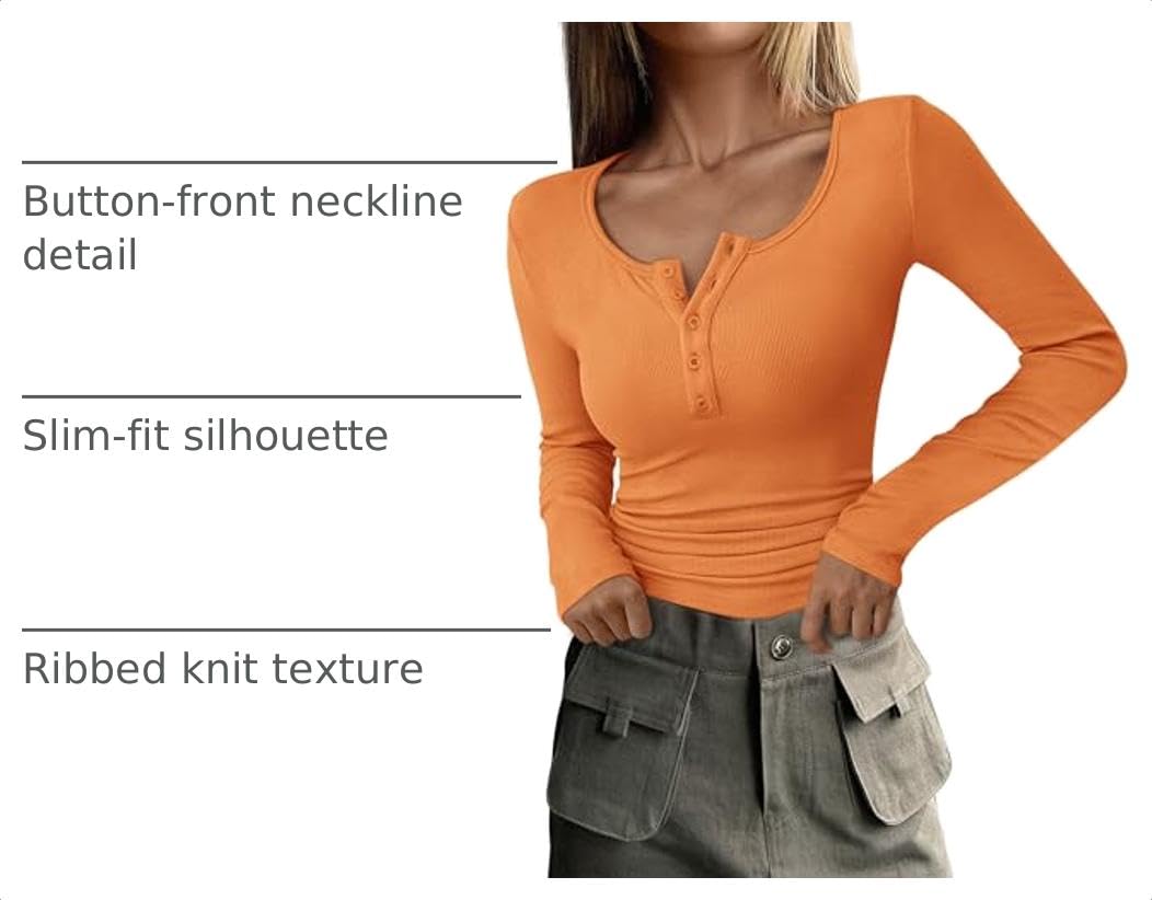 Women's Fall Long Sleeve Henley T Shirts Orange