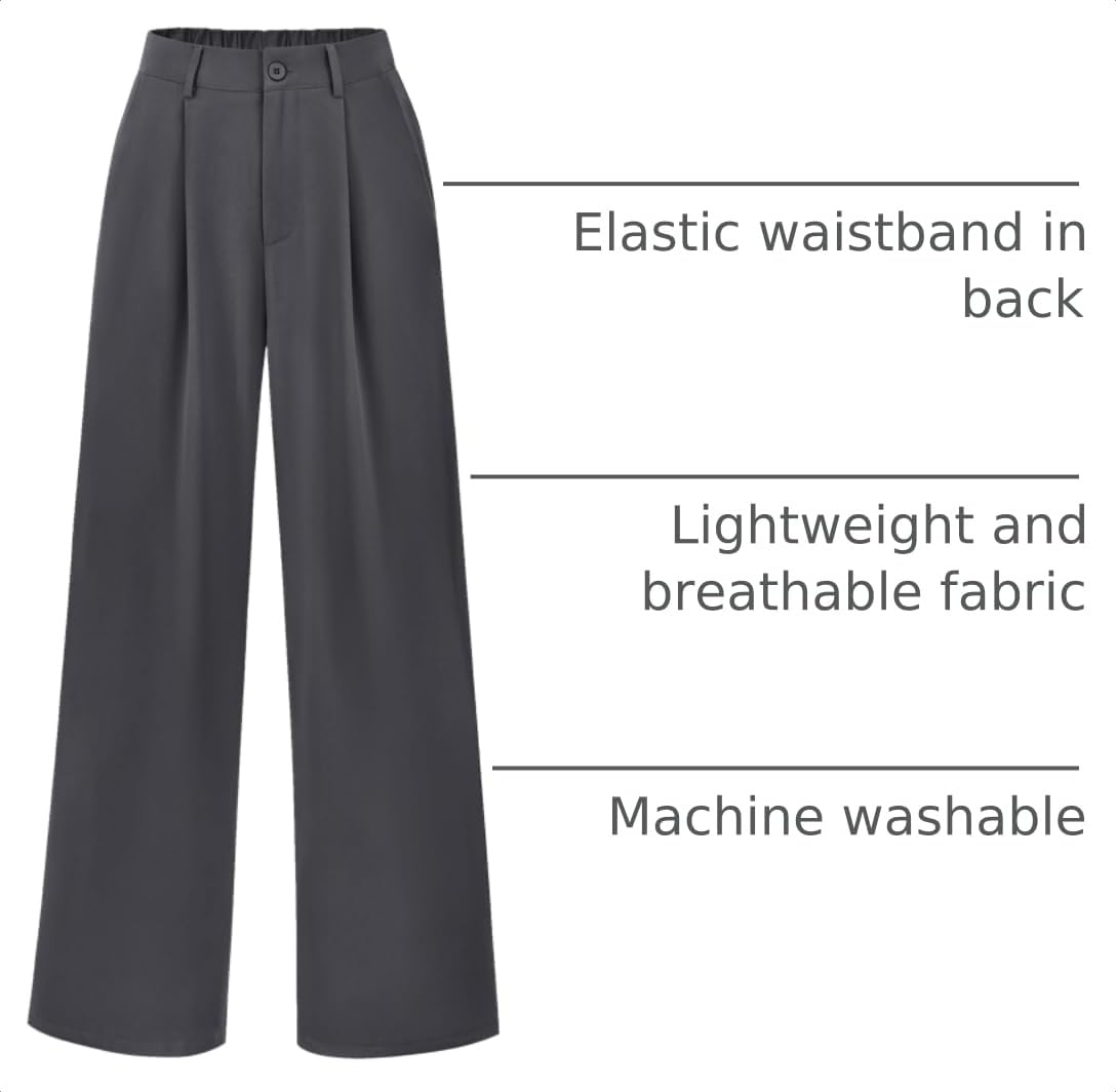 Women's Flowy Wide Leg Dress Pants,Dark Grey,S