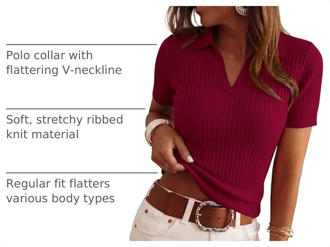 Women's Short Sleeve Sweater Polo Shirts,Burgundy,XS