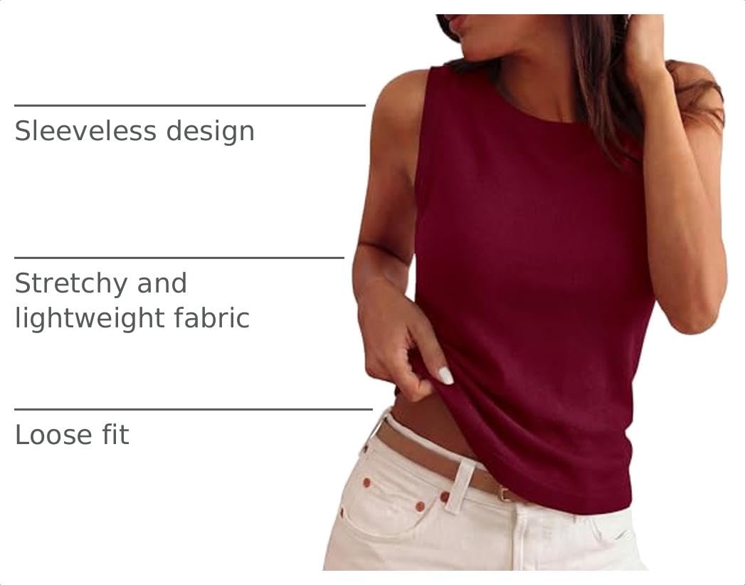 Women's Summer Sleeveless Sweater Tank Tops,Burgundy,S
