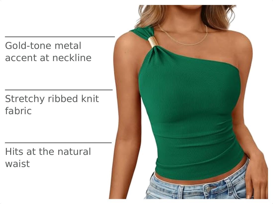 Women's Asymmetrical One Shoulder Y2K Tops, Green,S
