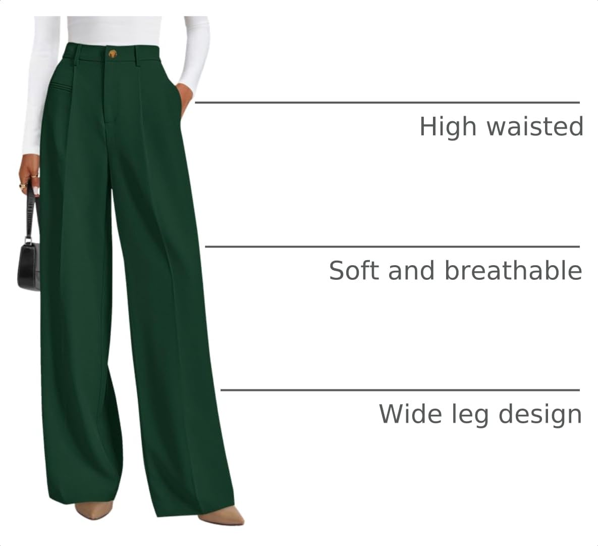 Women's Tailored Wide Leg Work Dress Pants,Dark Green,S