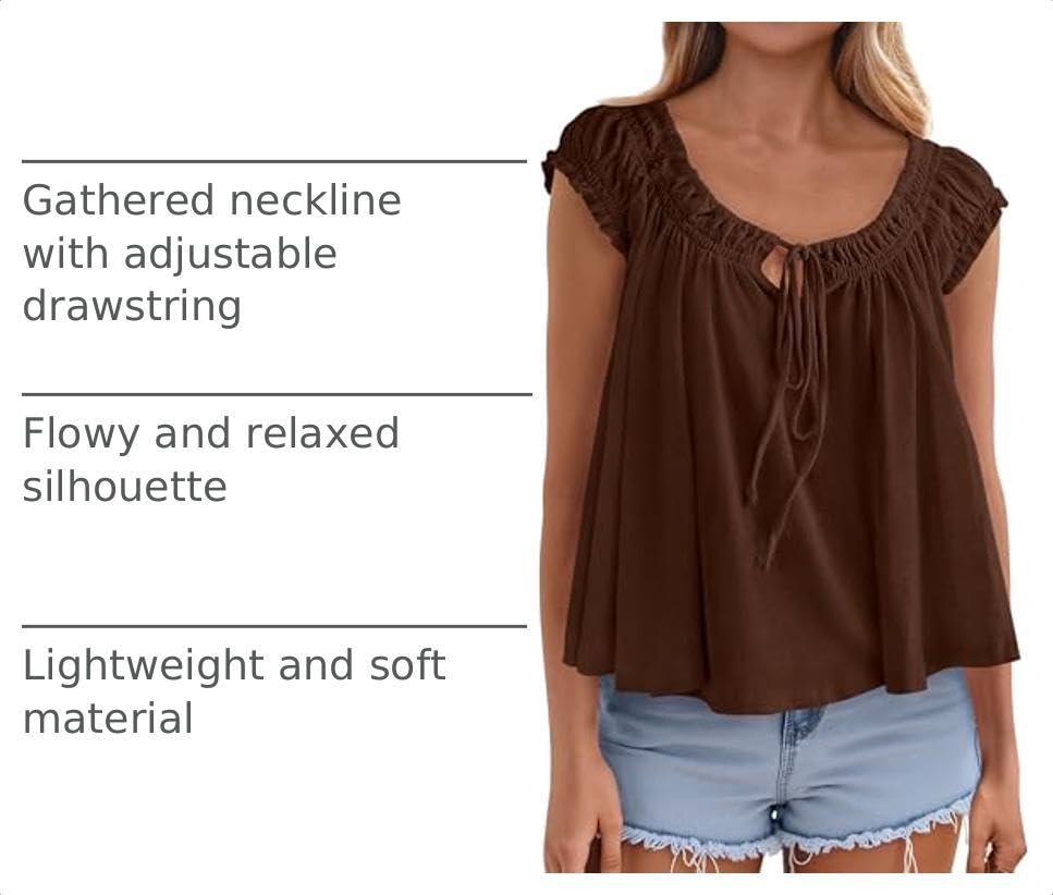 Womens Summer Tank Tops Babydoll Peplum Blouses,Brown,XS