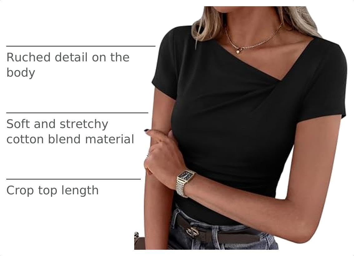 Women's Summer Trendy Asymmetrical Y2K Tops (Black,S)