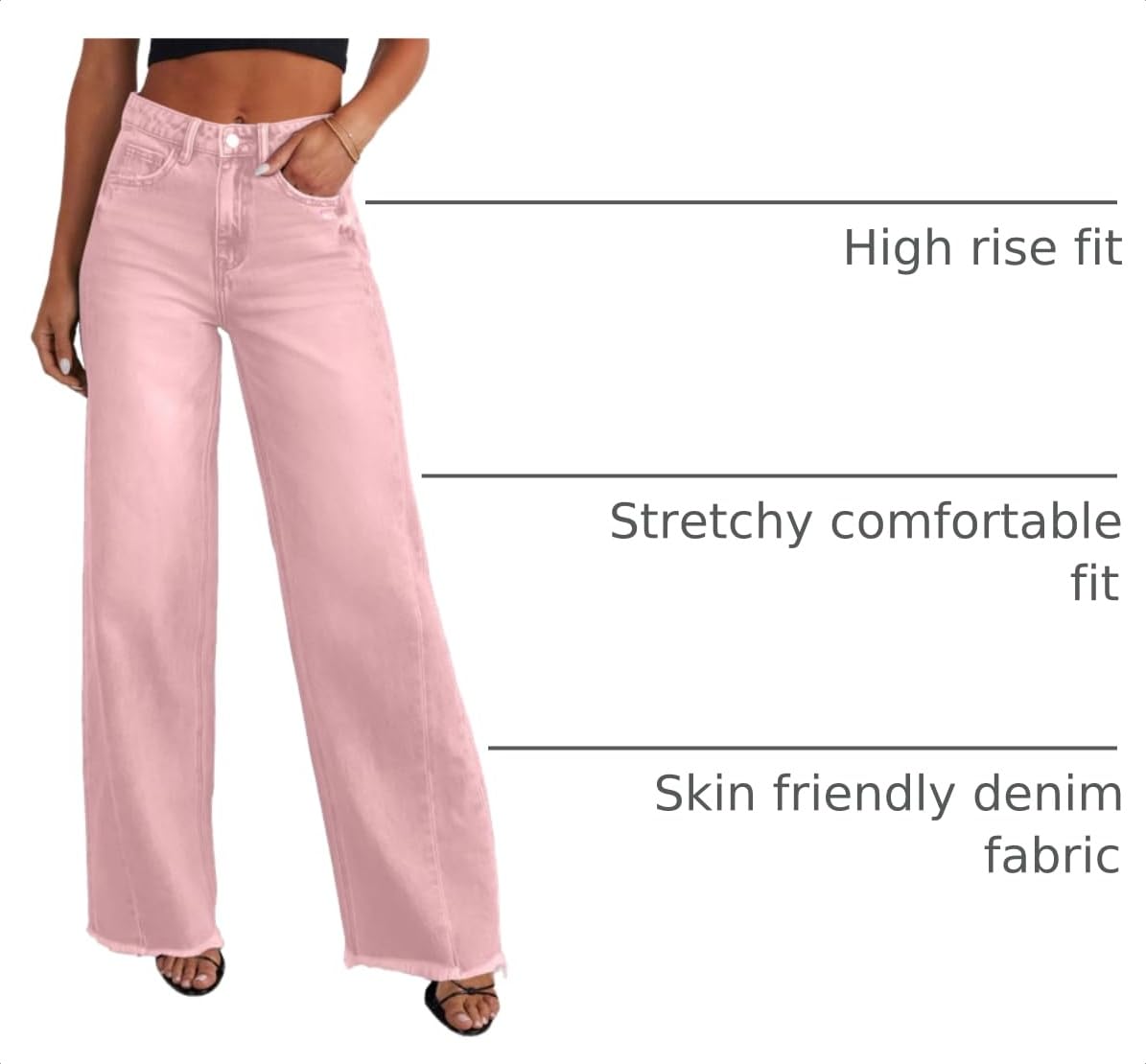 Women's Wide Leg Jeans Raw Hem Denim Pants,Pink,4