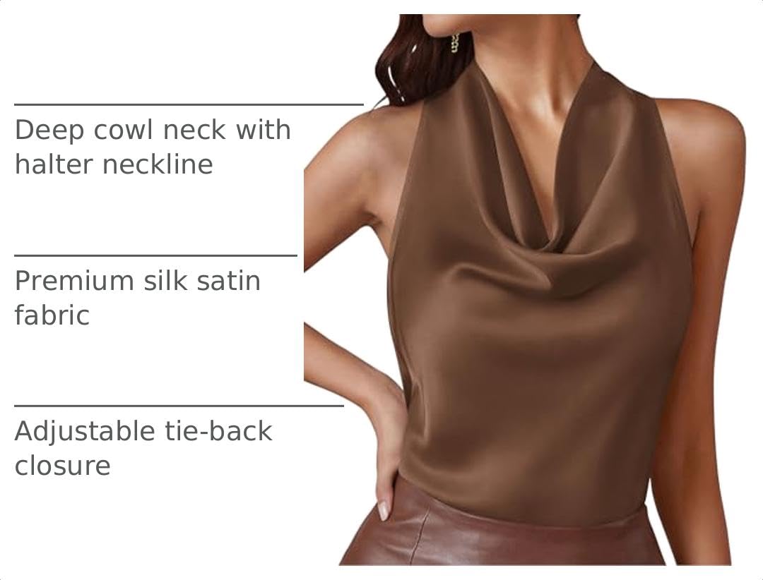 Satin Halter Tops for Women Dressy Casual Brown,XS