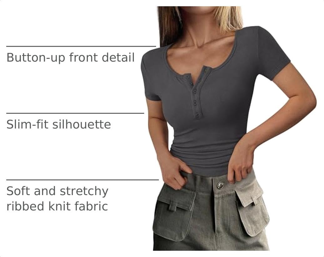 Women's Summer Tops Henley Tee Shirts (Dark Grey,X-Small)