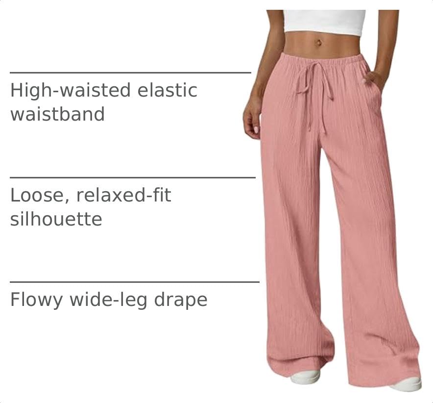 Women's Palazzo Pants Casual Wide Leg Trousers,Pink,S