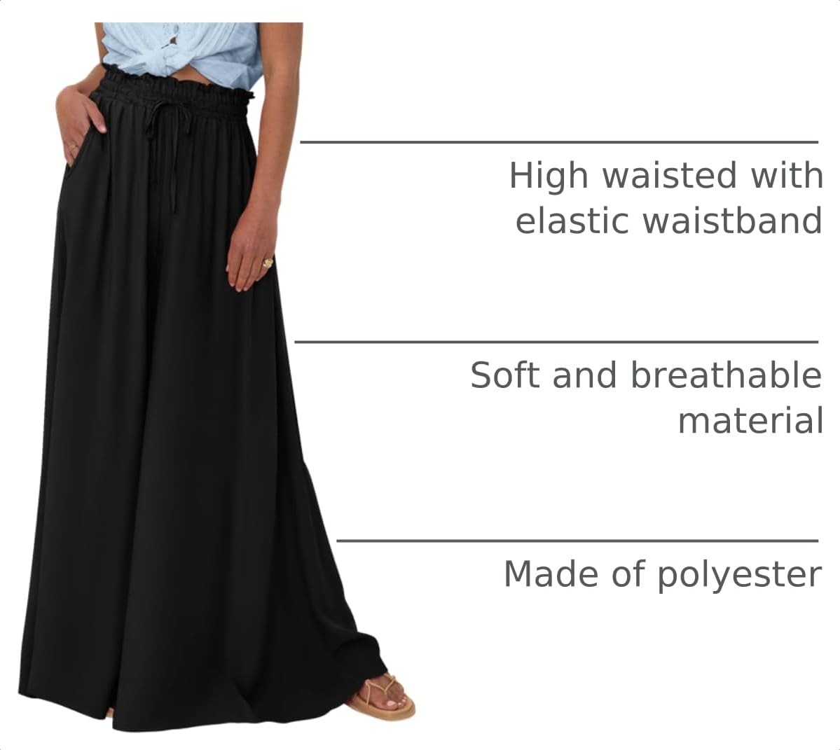 Summer Wide Leg Palazzo Pants for Women Casual,Black,S