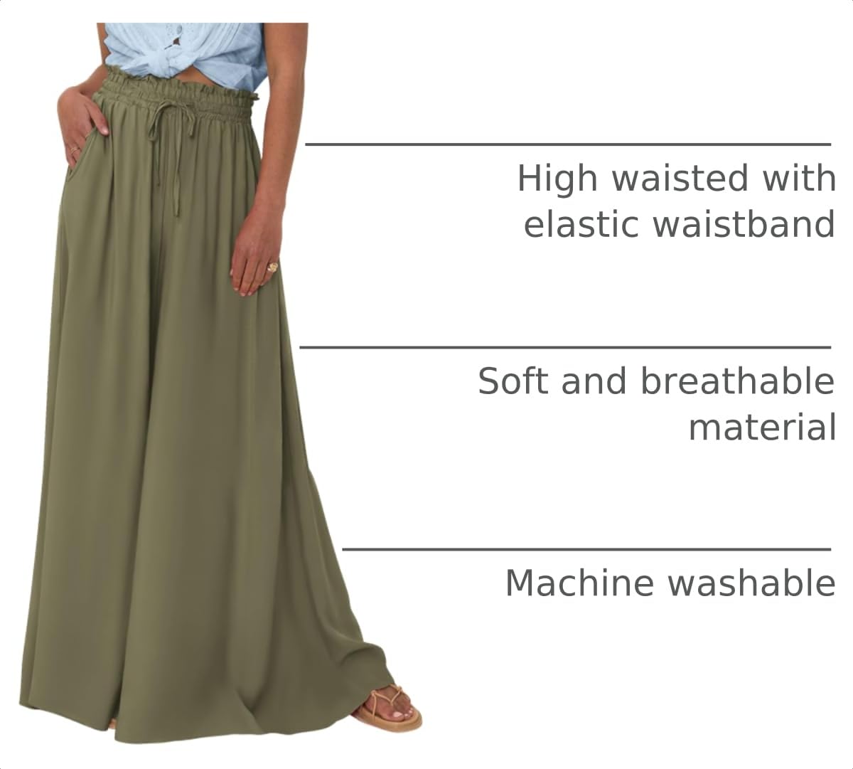 Summer Wide Leg Palazzo Pants for Women Casual,Army Green,M