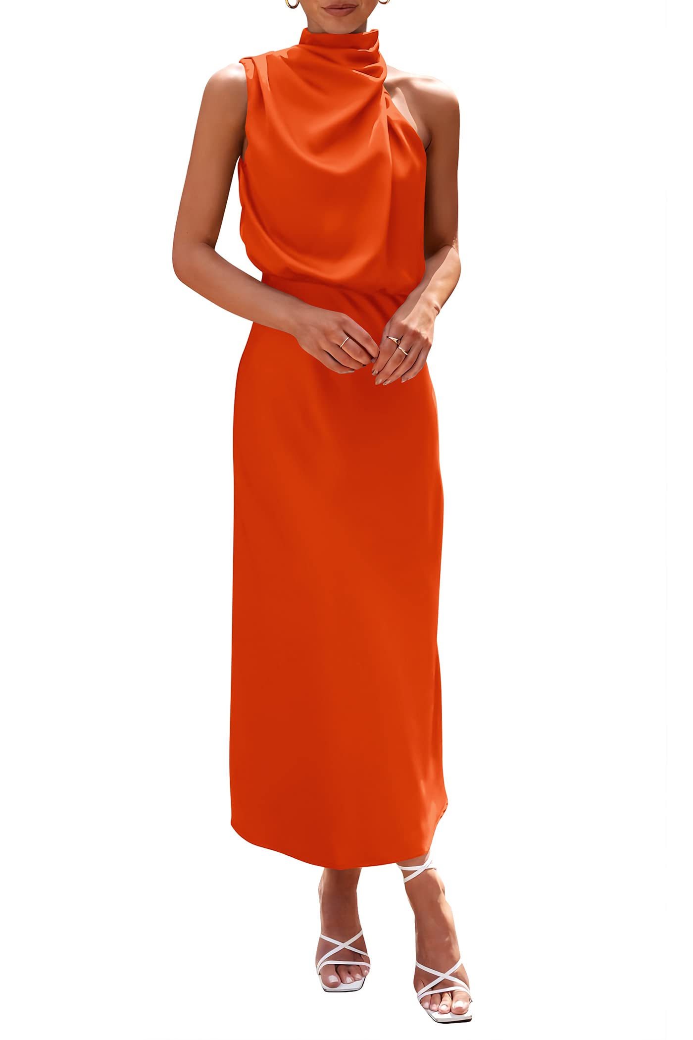 Women's Summer Satin Maxi Cocktail Dress Orange