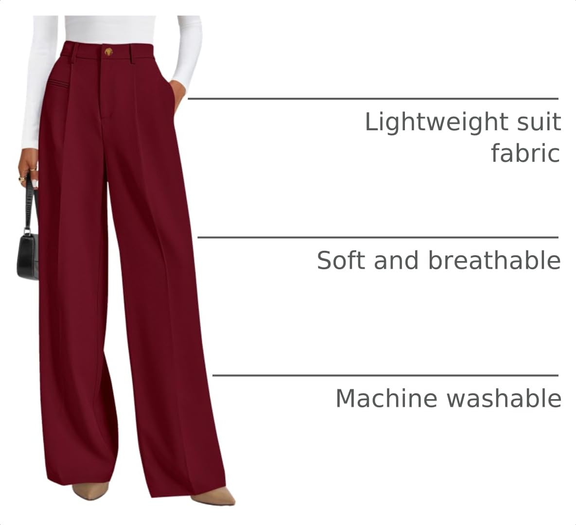 Women's Tailored Wide Leg Work Dress Pants,Burgundy,XS