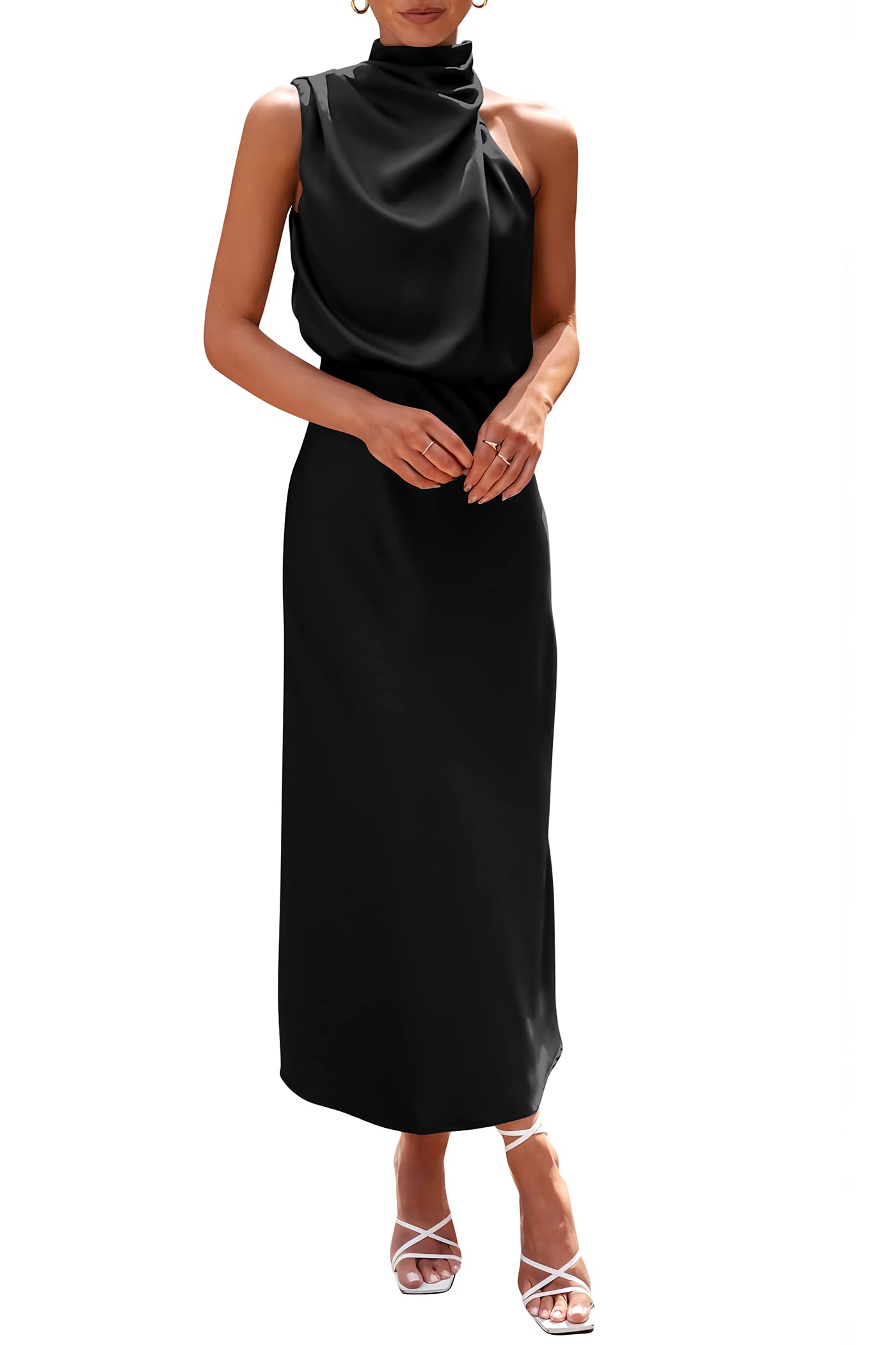 Women's Summer Satin Maxi Cocktail Dress Black