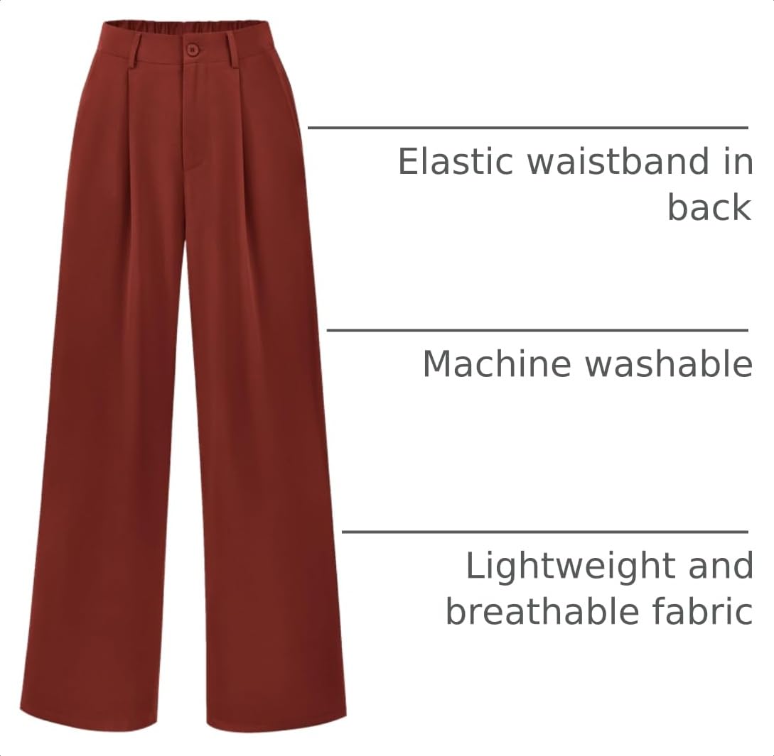Women's Flowy Wide Leg Dress Pants,Rust Red,S
