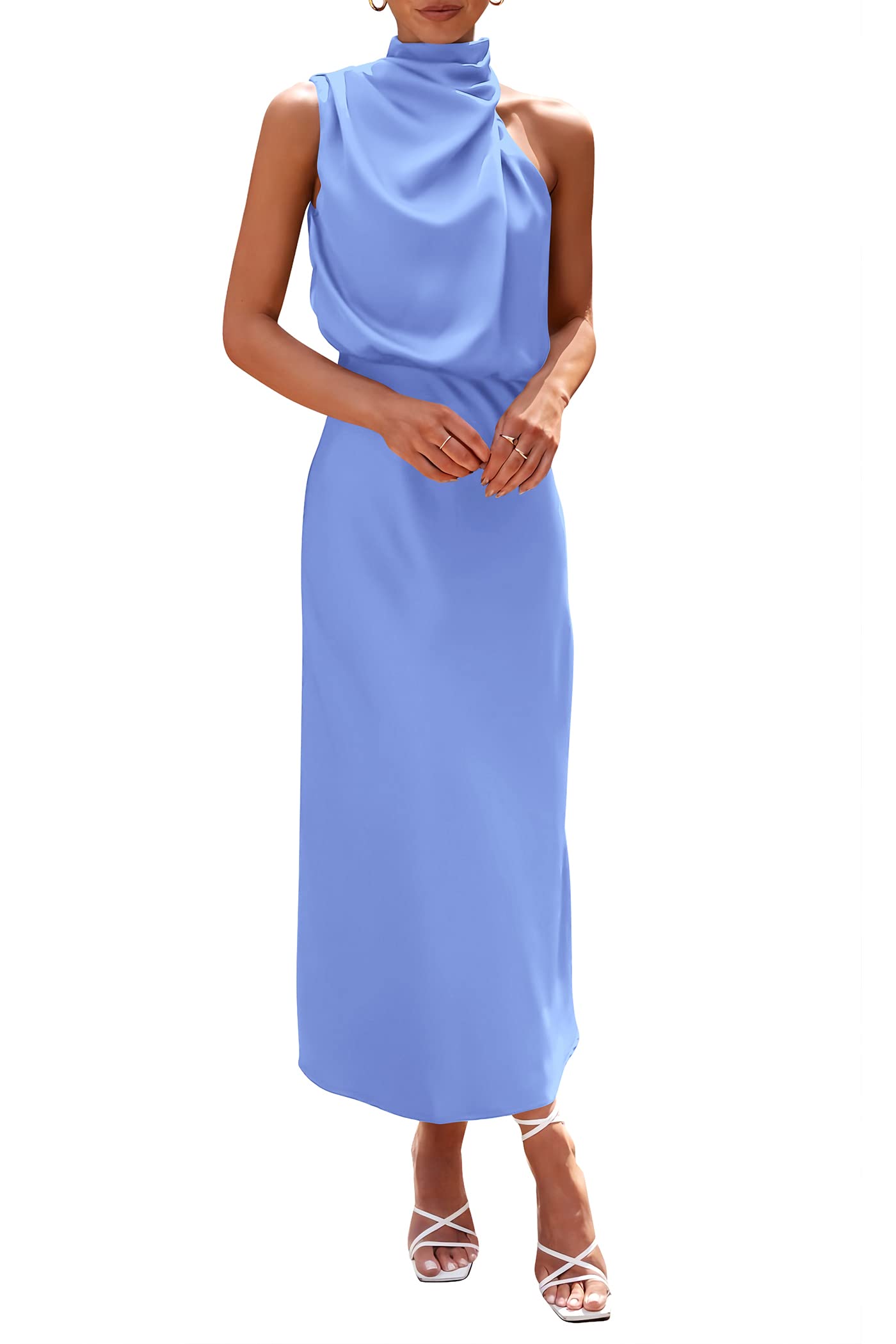 Women's Summer Satin Maxi Cocktail Dress Blue