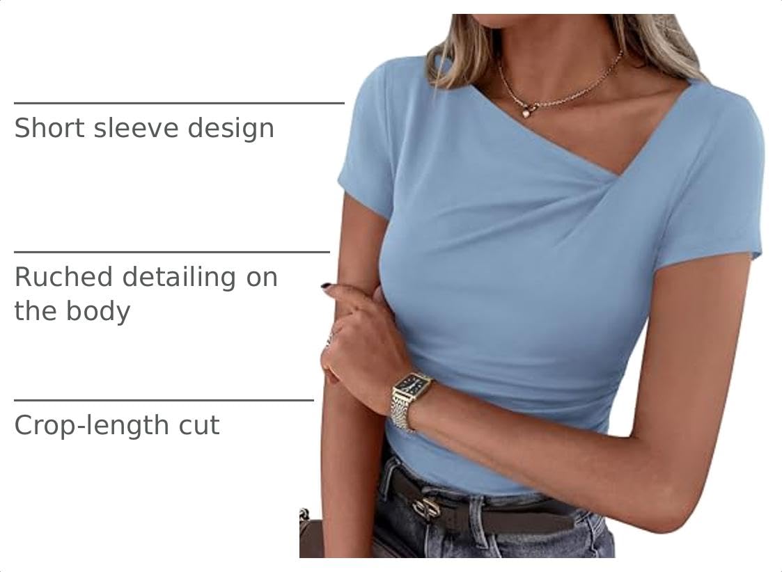 Women's Summer Trendy Asymmetrical Y2K Tops (Light Blue,S)