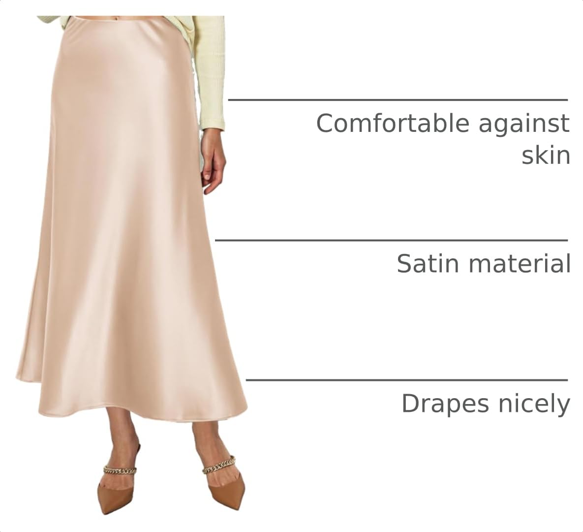Women's Satin Midi Skirts Dressy Casual,Beige,S