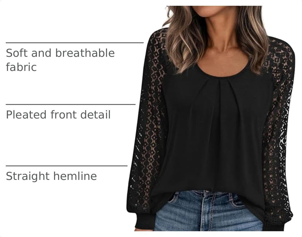 Women's Long Sleeve Shirts Fall Lace Tops,Black,S