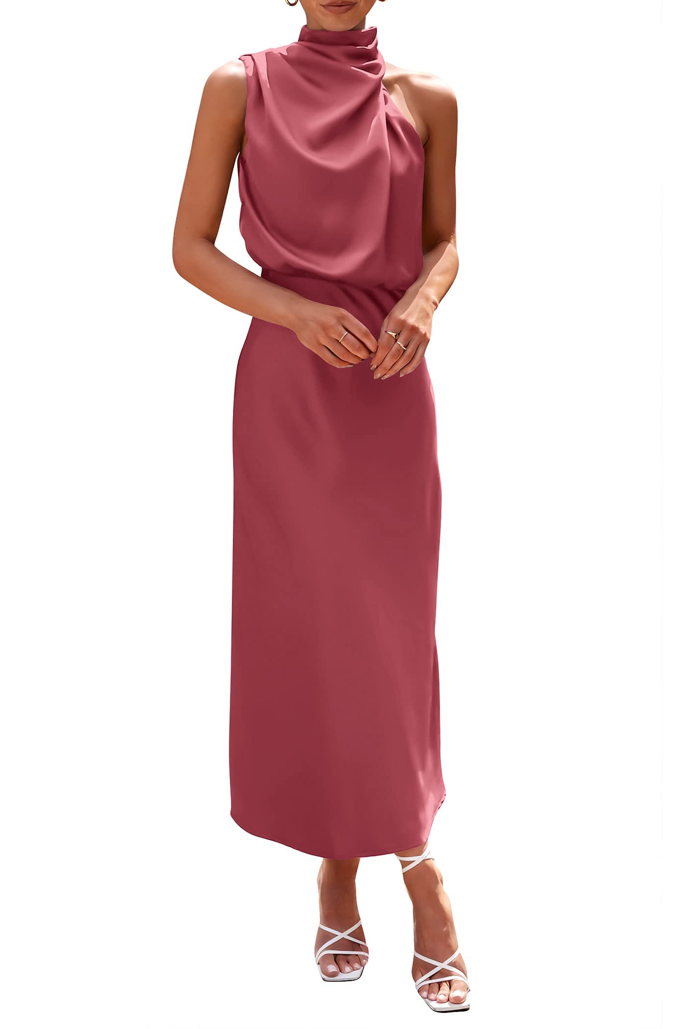 Women's Summer Satin Maxi Cocktail Dress Brick Red