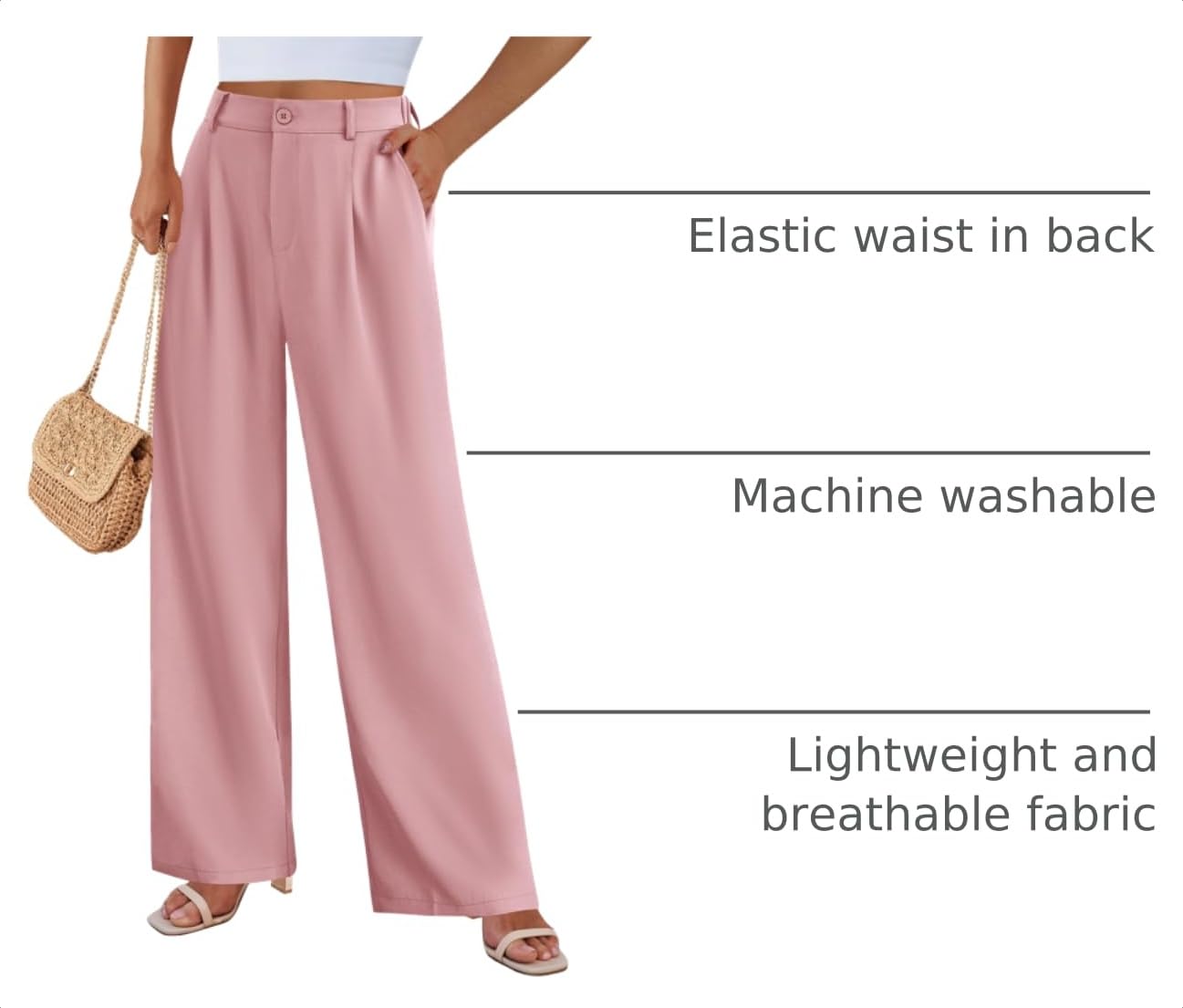 Women's Flowy Wide Leg Dress Pants,Pink,S