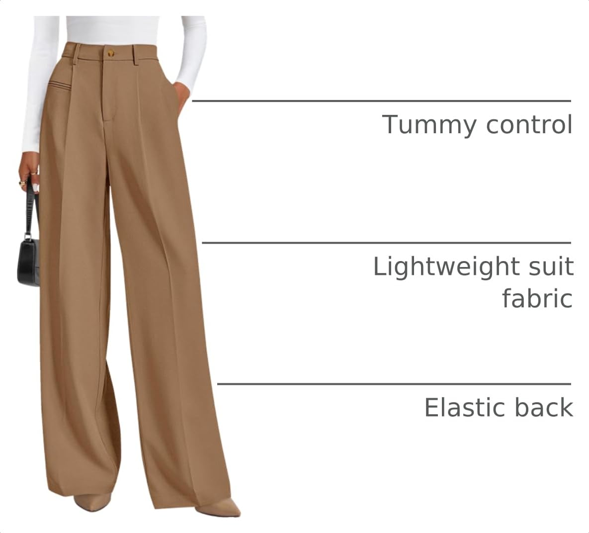 Women's Tailored Wide Leg Work Dress Pants,Khaki,XS