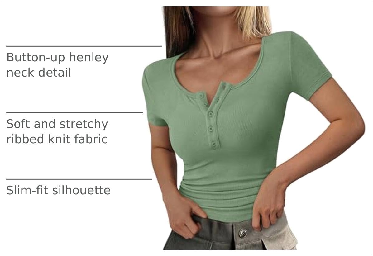 Women's Summer Tops Henley Tee Shirts (Fruit Green,X-Small)