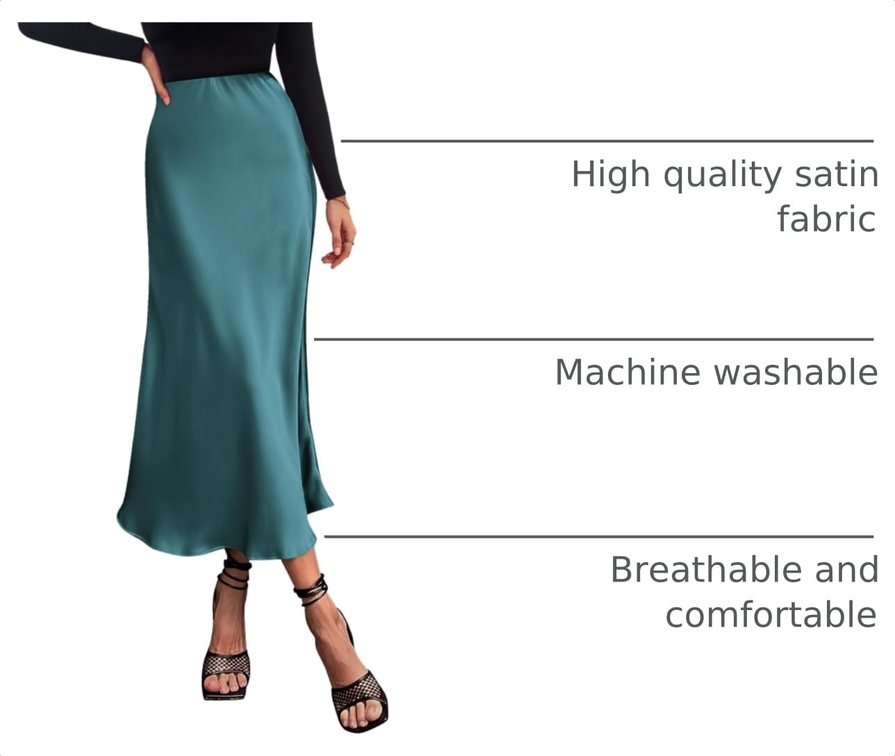 Women's Satin Midi Skirts Dressy Casual,Lake Blue,S
