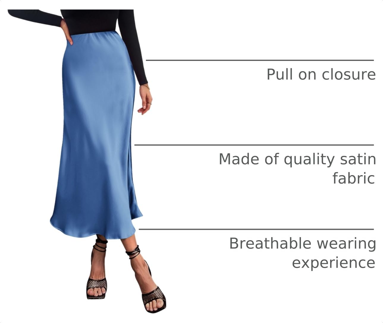 Women's Satin Midi Skirts Dressy Casual,Blue,S