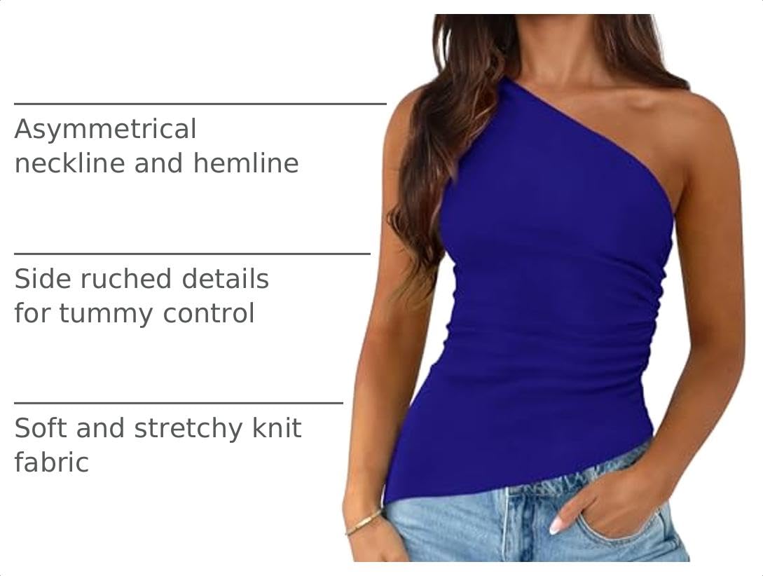 One Shoulder Summer Tops for Women,Royal Blue,XS