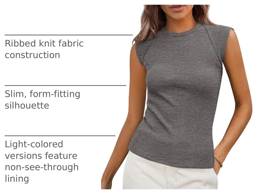 Women's Cap Sleeve Ribbed Tank Tops Summer, Grey,S