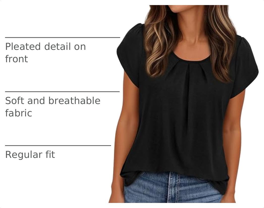 Women's Summer Short Sleeve Tops Casual Blouses,Black,S