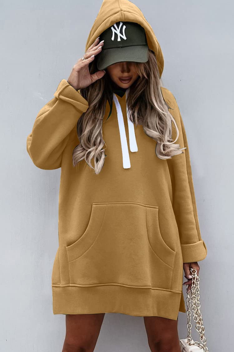 Sweatshirt for Women Fall Oversized Hoodie Dress,Light Khaki,S