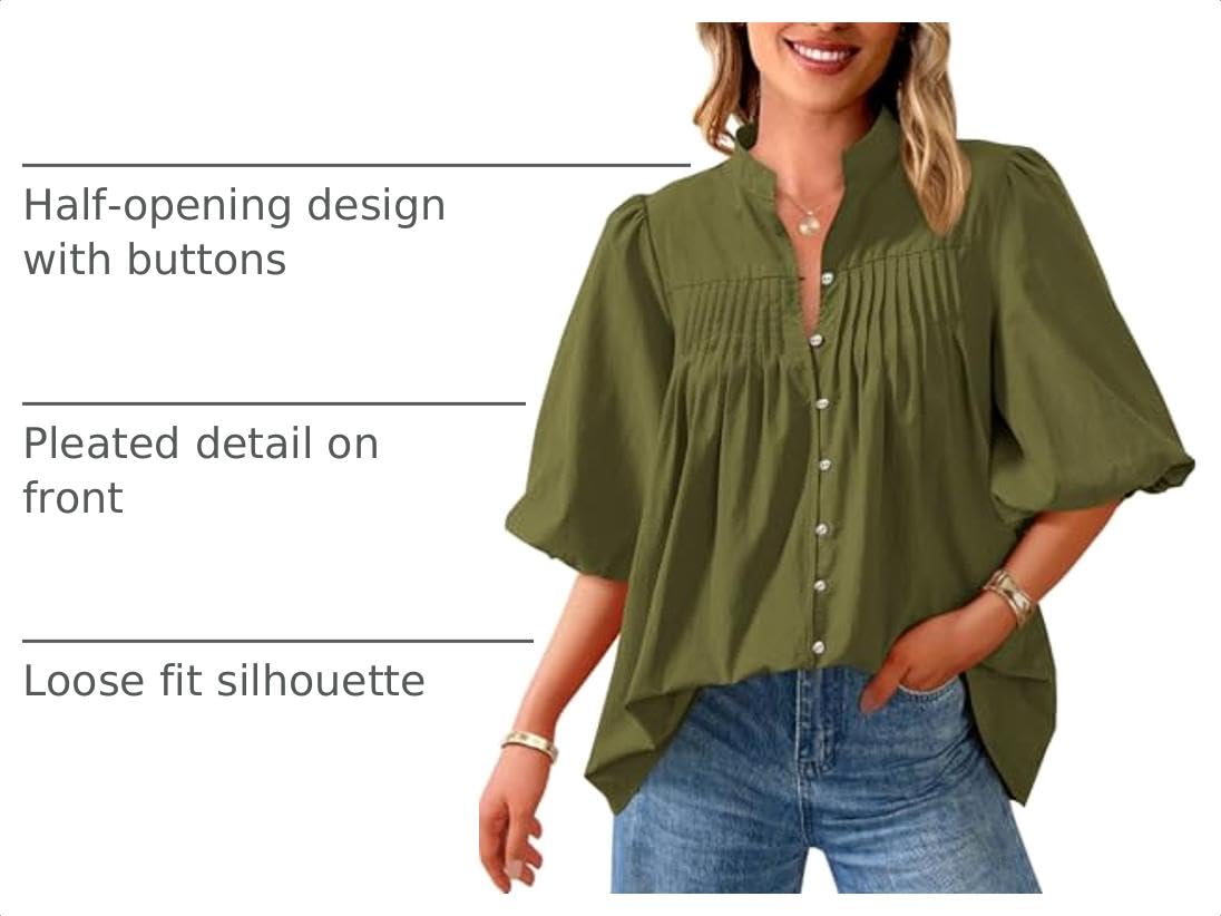 Short Sleeve Henley Shirts for Women,Army Green,S