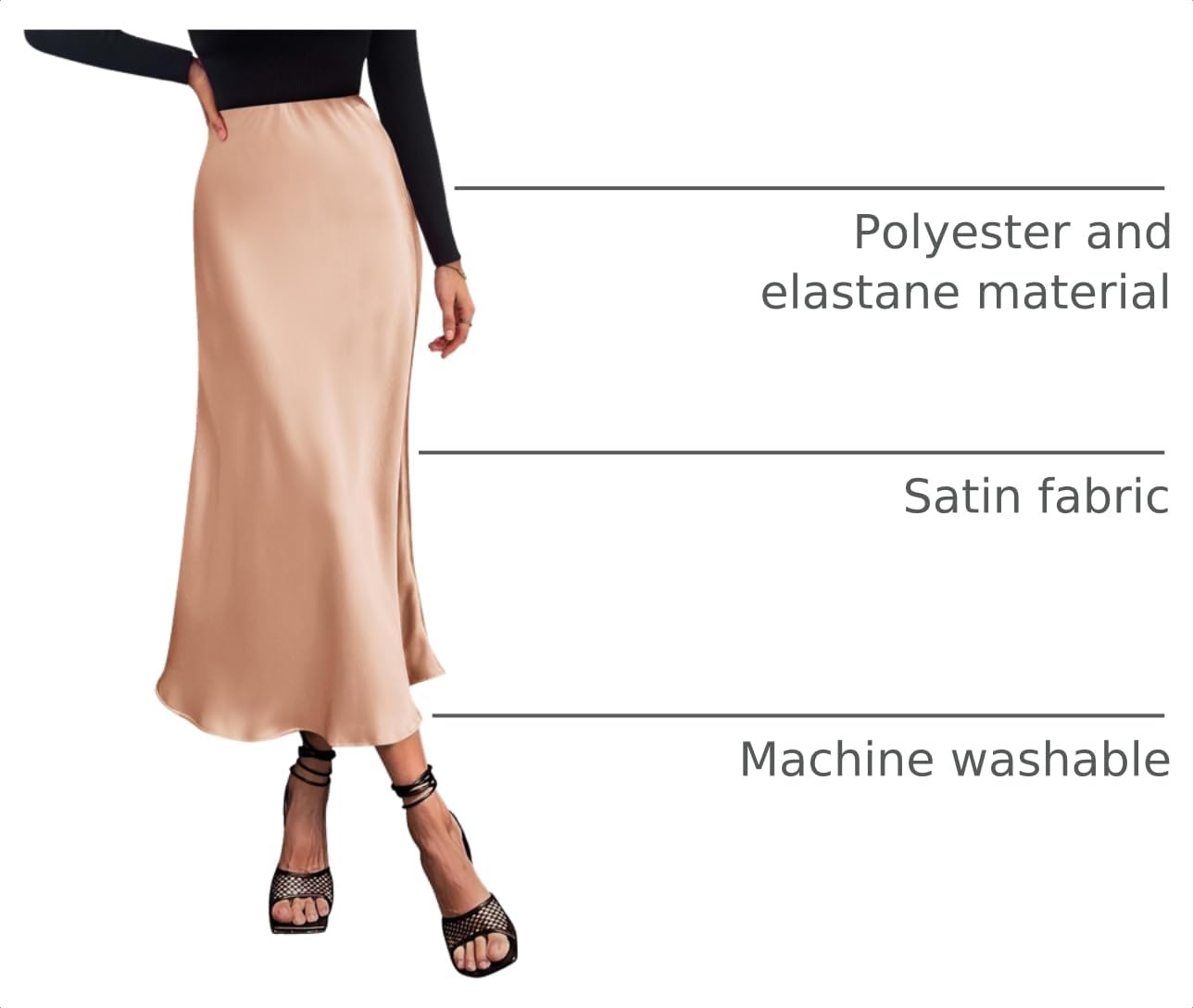 Women's Satin Midi Skirts Dressy Casual,Champagne,S
