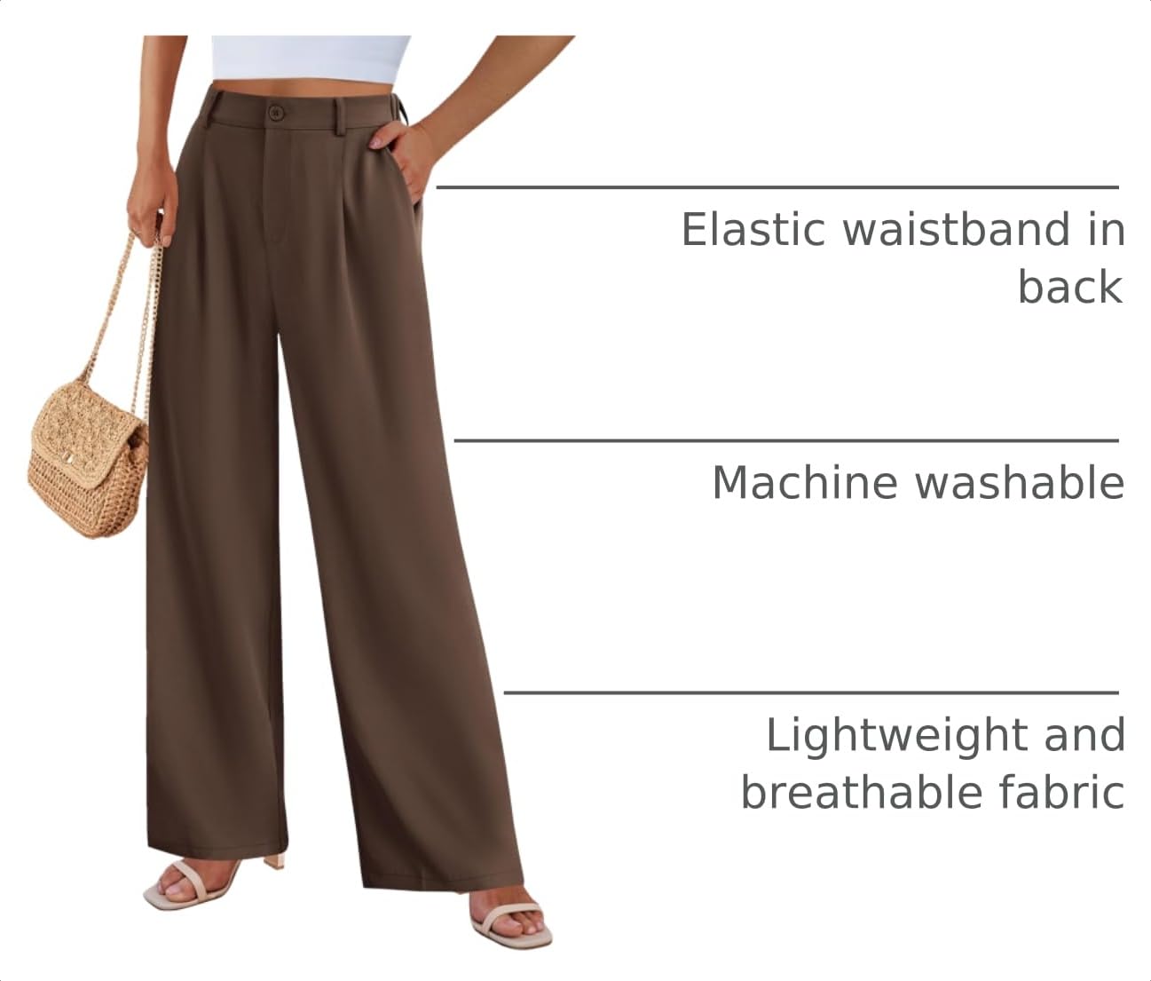 Women's Flowy Wide Leg Dress Pants,Coffee,S