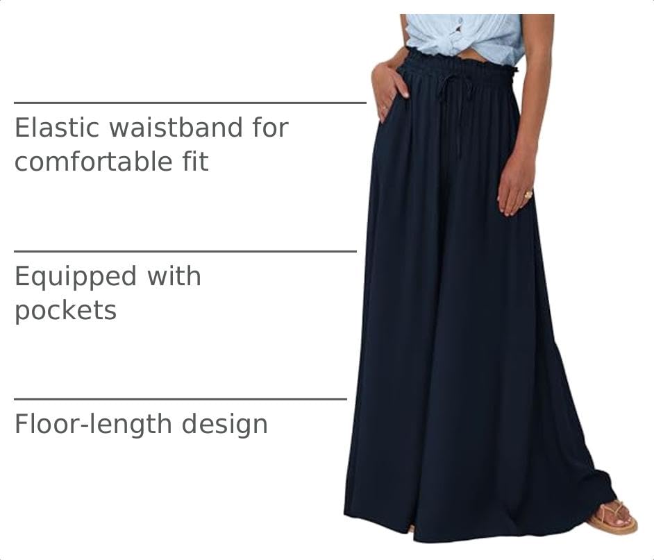 Summer Wide Leg Palazzo Pants for Women Casual,Navy,S