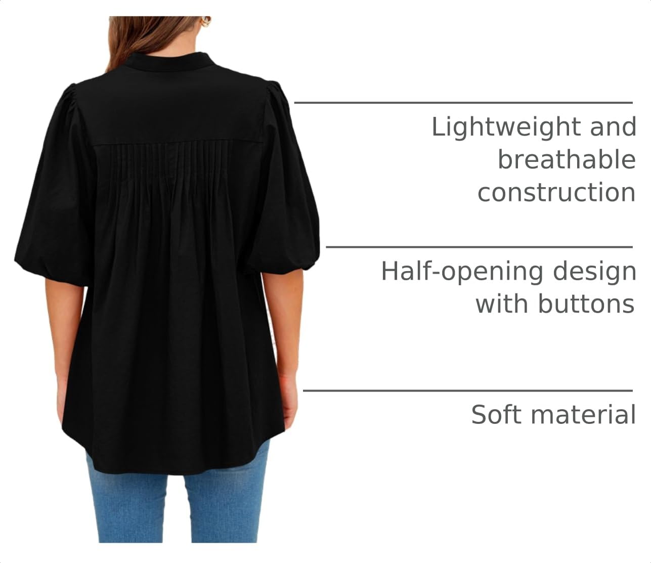 Short Sleeve Henley Shirts for Women,Black,S