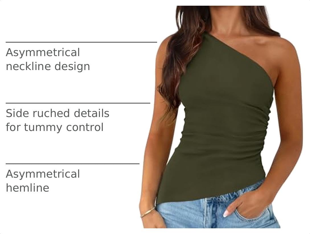 One Shoulder Summer Tops for Women,Army Green,XS