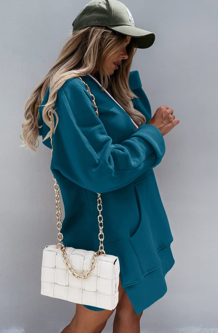 Sweatshirt for Women Fall Oversized Hoodie Dress,Lake Blue,S